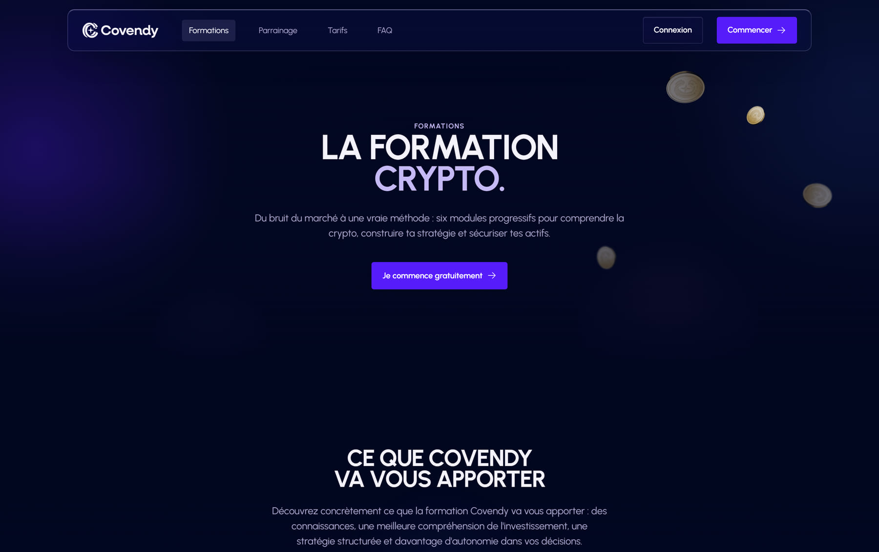 La page Formations du nouveau site Covendy