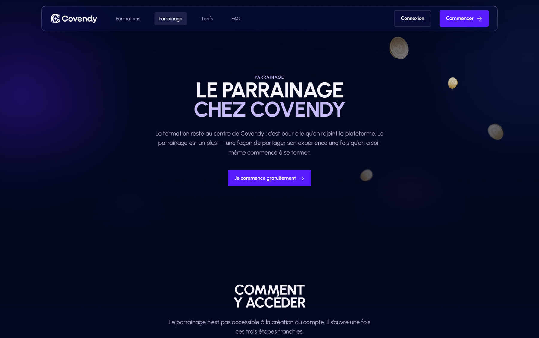 La page Parrainage du nouveau site Covendy