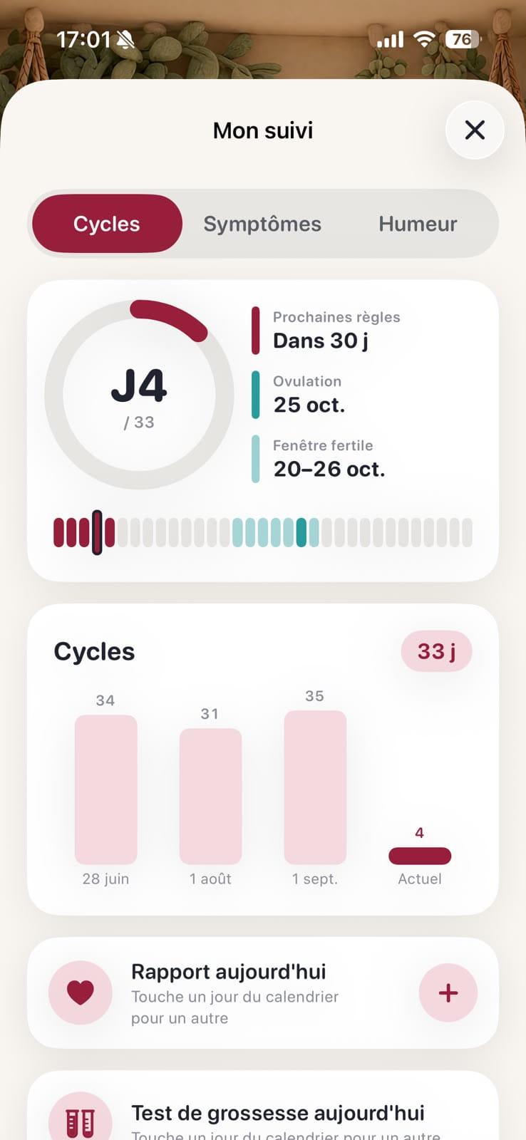 Écran Mon suivi de l'app Smopy